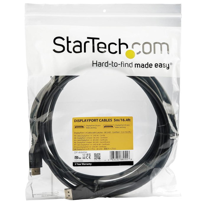 Startechcom Câble DisplayPort 1.4 5 m Mâle-Mâle Noir 8K 60Hz 4K 120Hz HDR10