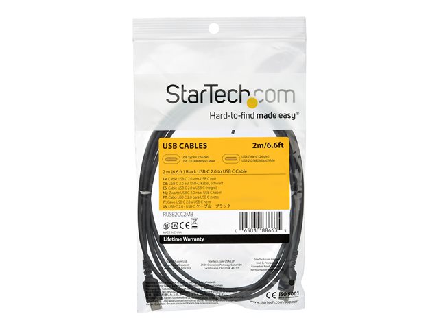 StarTechcom Câble USB-C RUSB2AC2MB 2 mètres Charge Rapide 60W pour Ordinateur Portable Tablette