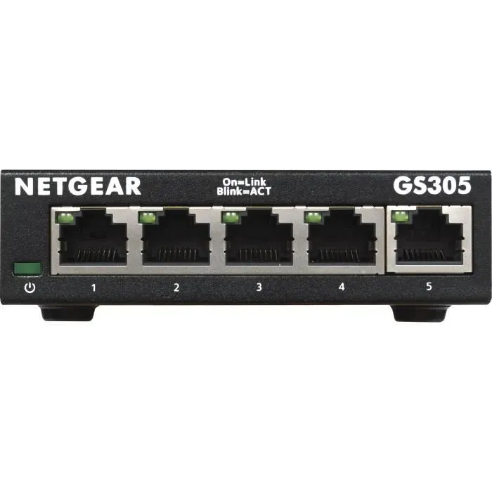 Netgear GS305-300PES Switch Ethernet Gigabit 5 ports métal, Plug and Play, sans ventilateur, installation bureau ou mur