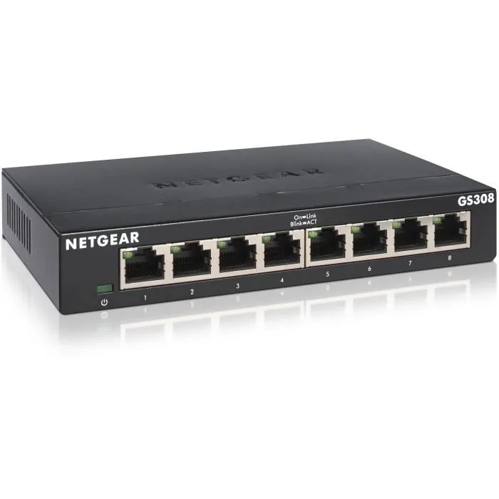 NETGEAR GS308-300PES Switch Ethernet Gigabit 8 Ports, métal, silencieux sans ventilateur, montage bureau/mur, Plug and Play