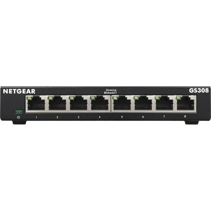 NETGEAR GS308-300PES Switch Ethernet Gigabit 8 Ports, métal, silencieux sans ventilateur, montage bureau/mur, Plug and Play