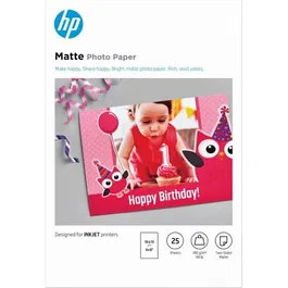 HP Papier Photo Mat - 180 g/m² - 10 x 15 cm - Paquet de 25 Feuilles - 7HF70A