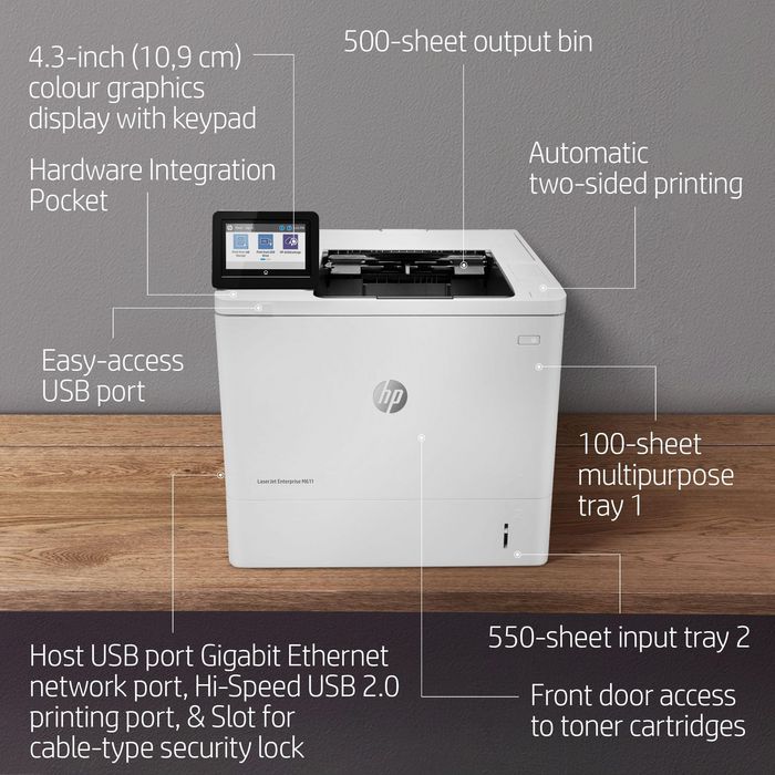 HP LaserJet Enterprise M611dn - Imprimante Laser Noire Réseau, 65 ppm, A4, 1200 x 1200 dpi, 512 Mo, JetIntelligence HP LaserJet Enterprise M611dn - Imprimante Laser Noire Réseau, 65 ppm, A4, 1200 x 1200 dpi, 512 Mo, JetIntelligence