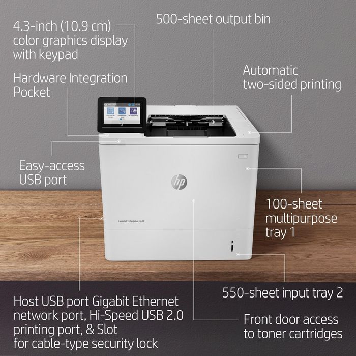 HP LaserJet Enterprise M611dn - Imprimante Laser Noire Réseau, 65 ppm, A4, 1200 x 1200 dpi, 512 Mo, JetIntelligence HP LaserJet Enterprise M611dn - Imprimante Laser Noire Réseau, 65 ppm, A4, 1200 x 1200 dpi, 512 Mo, JetIntelligence