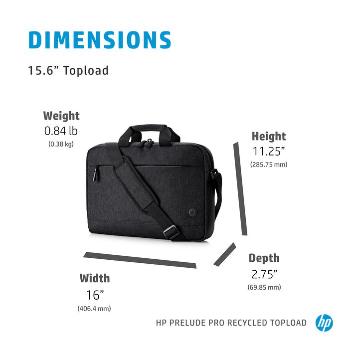 HP Prelude Pro - Sacoche pour ordinateur portable 15,6 pouces avec ouverture par le haut, tissu recyclé et compartiment rembourré