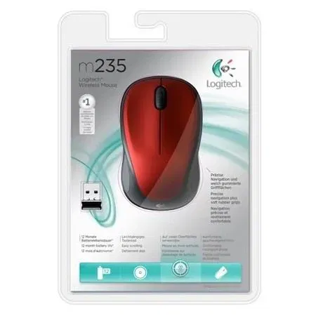 Logitech M235 Souris sans fil optique, compacte et ergonomique, autonomie 1 an, roulette de défilement, rouge