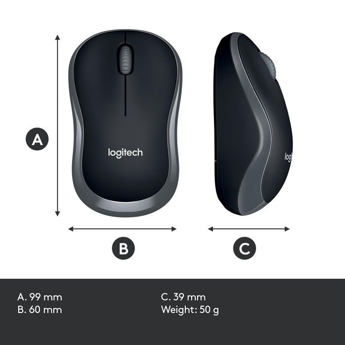 Logitech M185 Souris Sans Fil USB - Noir avec Rétroéclairage - Autonomie de 1 An - Compacte et Ambidextre pour Ordinateur Portable et PC