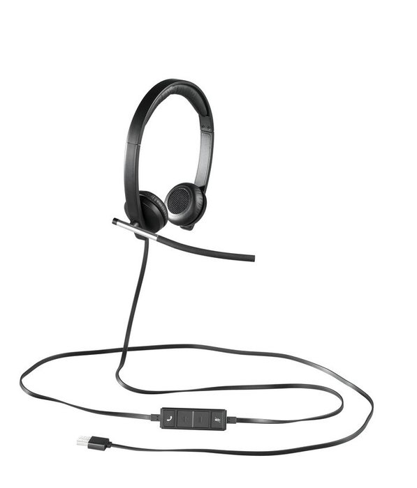 Logitech H650e - Casque professionnel USB avec microphone anti-bruit et oreillettes en cuir synthétique pour téléphonie et musique (Certifié Skype for Business)
