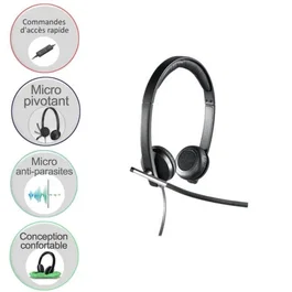 Logitech H650E - Casque filaire USB avec micro stéréo, optimisation Microsoft Lync, commandes d'accès rapide - Noir