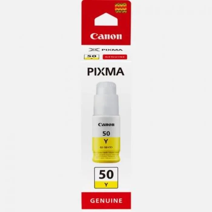 Canon GI-50Y - Bouteille d'encre Jaune - Compatibilité imprimantes PIXMA MegaTank - Recharge propre - 3405C001 Canon GI-50Y - Bouteille d'encre Jaune - Compatibilité imprimantes PIXMA MegaTank - Recharge propre - 3405C001
