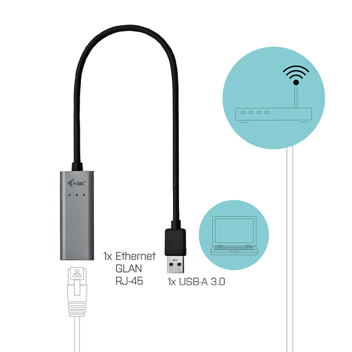 I - tec Adaptateur Réseau USB 3.0 vers Gigabit Ethernet RJ-45 10/100/1000 Mbps pour PC Portable Tablette I - tec Adaptateur Réseau USB 3.0 vers Gigabit Ethernet RJ-45 10/100/1000 Mbps pour PC Portable Tablette