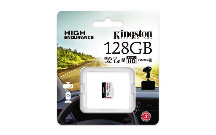 Kingston Carte MicroSD High Endurance 128GB, UHS-I U1 Class 10 (11x15x1mm) - Pour Vidéosurveillance, Dashcam - Résistante (Eau, Chocs, Températures Extrêmes)
