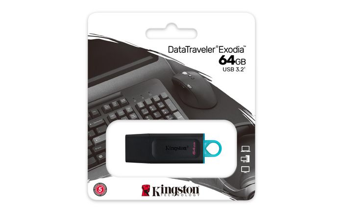 Kingston DataTraveler Exodia Clé USB 64GB, USB 3.2 Gen 1, avec anneau pour porte-clés et capuchon de protection