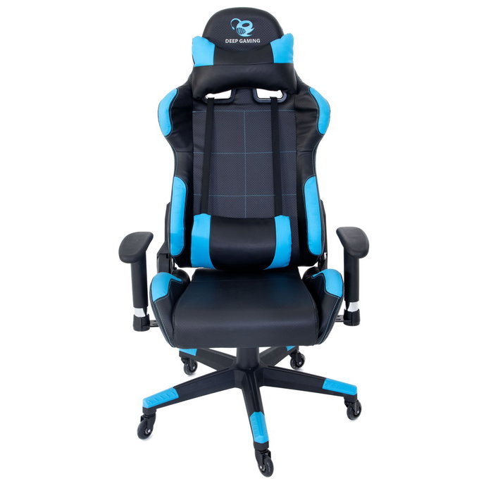 Coolbox Chaise Gaming Deepcomand avec dossier réglable et repose-bras 2D, couleur bleu et noir