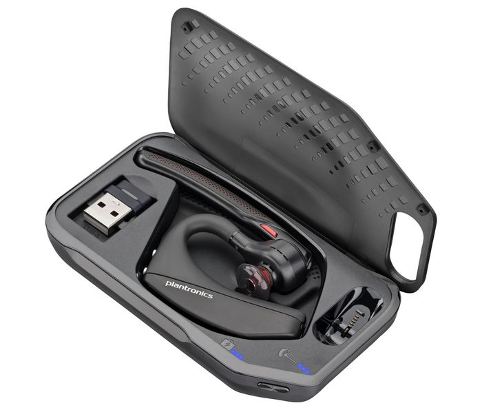 Poly Voyager 5200 UC Casque Bluetooth USB pour professionnel avec micro anti-bruit 4 mics, WindSmart, Smart Sensor, chargeur portatif et adaptateur BT600
