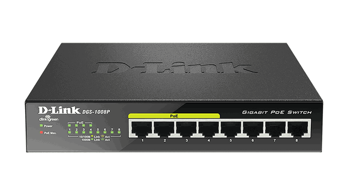 D-Link Switch Gigabit 8 ports PoE, GS1008P / DGS-1008P/E, Noir D-Link Switch Gigabit 8 ports PoE, GS1008P / DGS-1008P/E, Noir