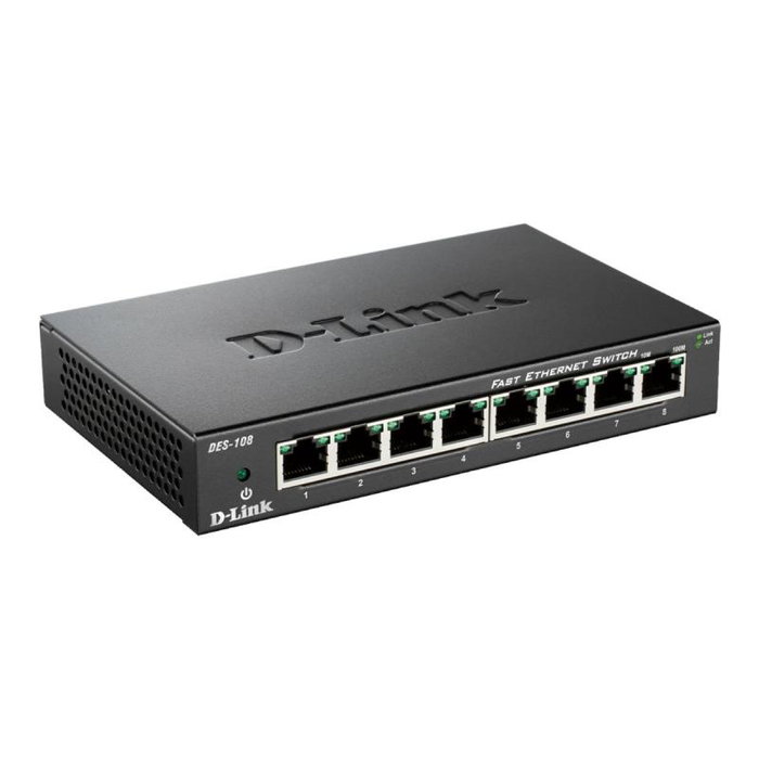 D-Link Switch Ethernet 8 Ports DES-108/E - Commutateur Réseau Gigabit avec 8 Ports RJ45 10/100 Mbps, Desktop
