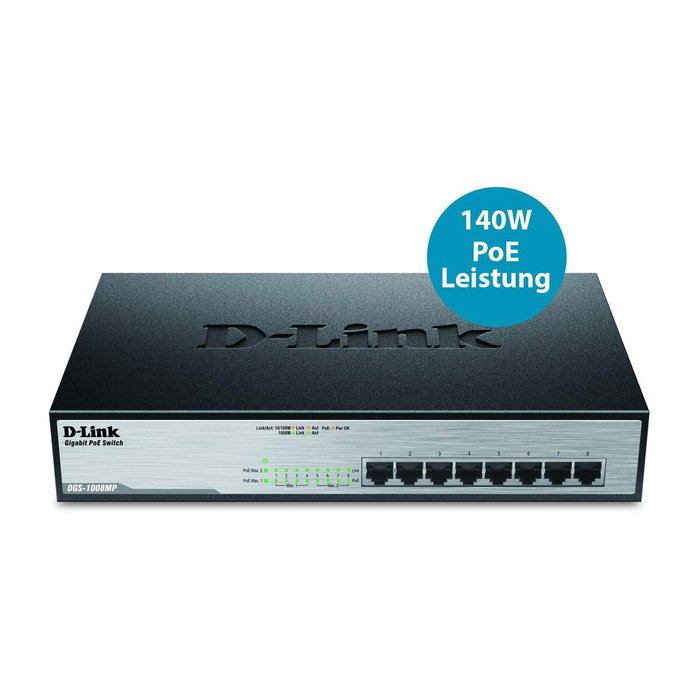 D-Link Switch Gigabit DGS-1008MP GS1008M, 8 ports PoB, Noir - Pour réseau domestique et bureau D-Link Switch Gigabit DGS-1008MP GS1008M, 8 ports PoB, Noir - Pour réseau domestique et bureau