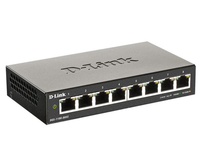 D-Link Commutateur Géré Intelligent 8 Ports Gigabit RJ-45, 16 Gbps, 11.9 Mpps, 4K MAC, 145 x 82 x 28 mm, DGS-1100