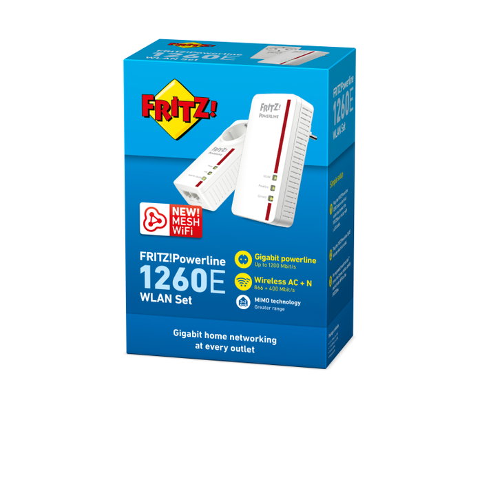 Fritz! Powerline 1260E Kit Adaptateur PLC CPL WiFi AC Gigabit 1200 Mbps 866 Mbps 5 GHz WPA2