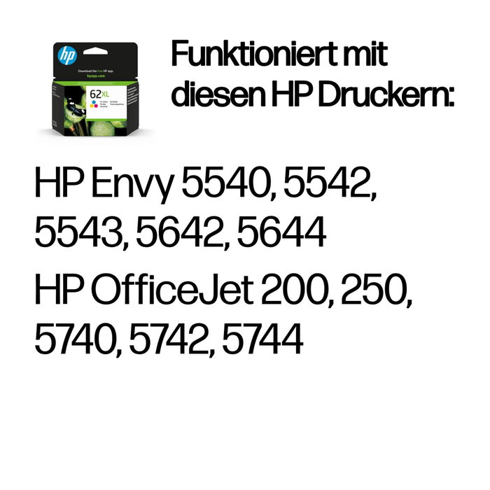 HP 62XL Cartouches d'encre trois couleurs haute capacité (C,M,Y) XL