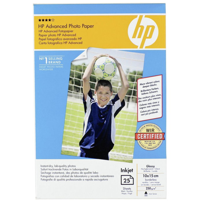 HP Papier Photo Advanced Glossy Satiné 10x15 cm, 25 Feuilles