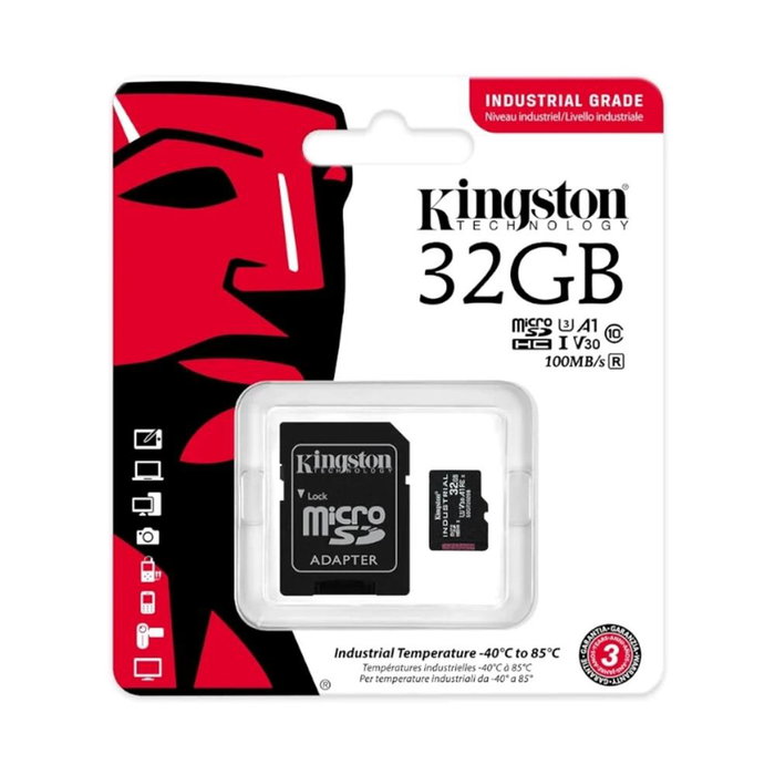 Kingston SDCIT2/32GB Carte mémoire MicroSDHC Industrielle 32 Go + Adaptateur SD Classe 10 UHS-I U3 V30 A1 100 Mo/s