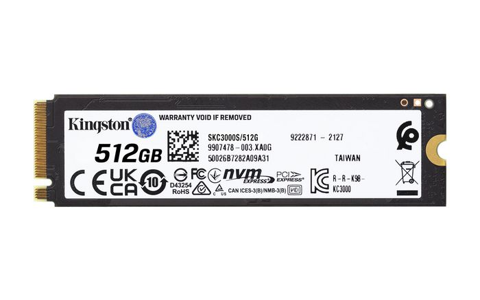 Kingston KC3000 SSD NVMe PCIe 4.0 M.2 2280 - 512 Go - Jusqu'à 7 000 Mo/s - NAND 3D TLC - Avec dissipateur de chaleur