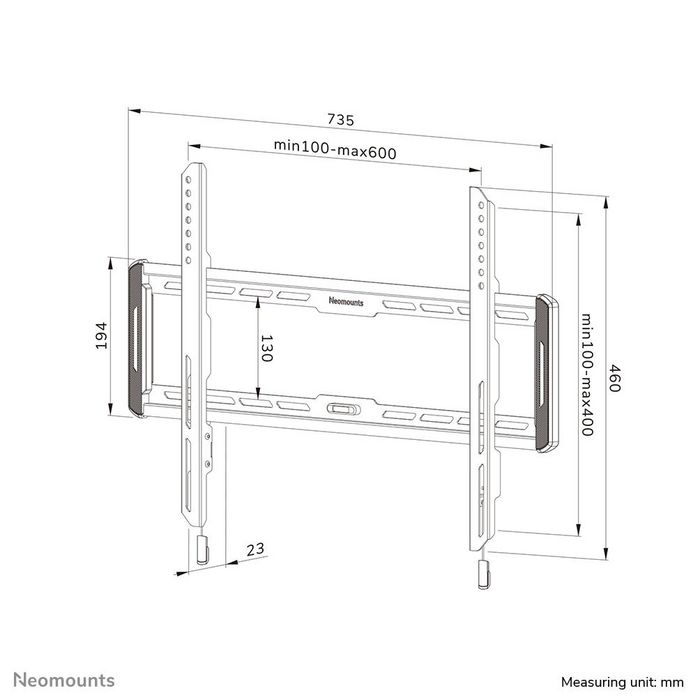 Neomounts Support Mural Fixe WL30-550BL16 LEVEL pour Téléviseurs et Écrans 42 à 86 Pouces - Compatible VESA 100x100 à 600x400 - Charge Max 60 kg - Noir