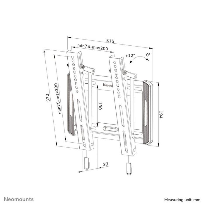 Neomounts WL35-550BL12 Support Mural inclinable pour Téléviseur Écran Plat 24 à 65 Pouces, 40 kg, VESA 75x75 à 200x200 mm, Noir