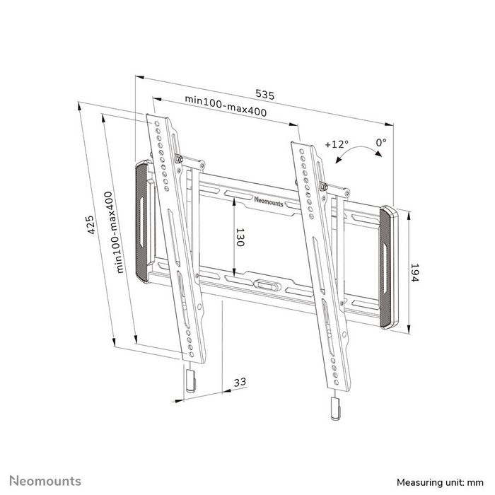 Neomounts WL35-550BL14 Support mural inclinable (12°) pour écrans TV plats 32 à 75 pouces, VESA 100x100 à 400x400 mm, capacité 50 kg, noir