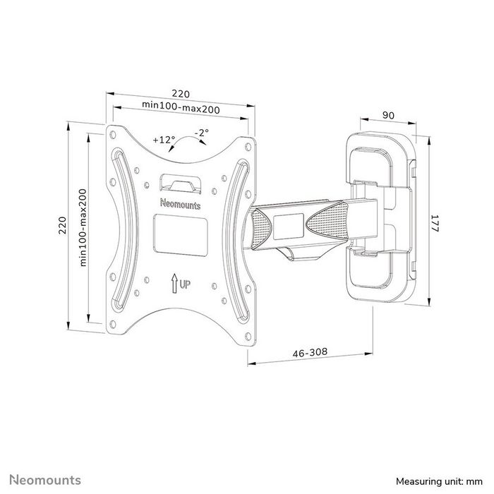 Neomounts WL40-540BL12 Support Mural Orientable pour Ecrans TV 32 à 55 Pouces, Pivot ±30°, Inclinaison 14°, Charge Max 35 kg, VESA 100x100 à 200x200 mm, Noir