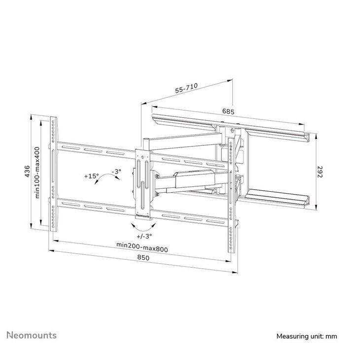 Neomounts WL40-550BL18 Support Mural Orientable pour Écrans 43-75" - Charge Max 45 kg, VESA 200x100 à 800x400 mm, Noir