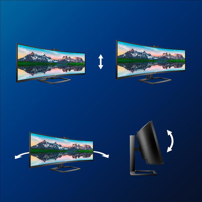 Philips 499P9H Moniteur incurvé 49 pouces 5K UltraWide Dual Quad HD 5120x1440 32:9 VA HDR400 USB-C 90W KVM Webcam FHD