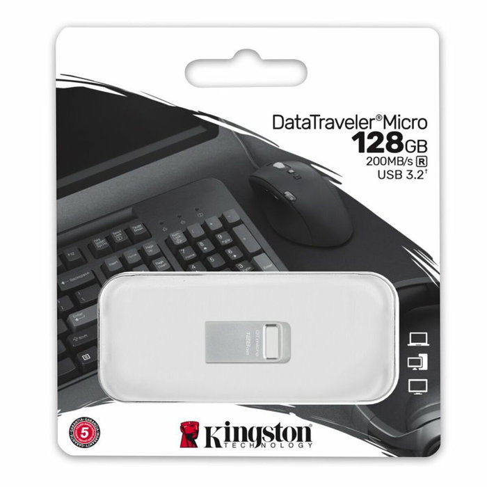 Clé USB Kingston Micro Noir Argenté 128 GB Clé USB Kingston Micro Noir Argenté 128 GB