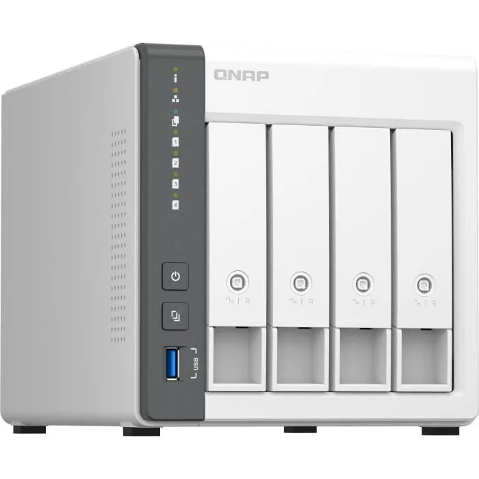 Qnap TS-433 - Serveur NAS 4 baies avec 4 Go RAM, port réseau 2,5GbE, processeur NPU pour reconnaissance d'images IA, centre multimédia et protection avancée