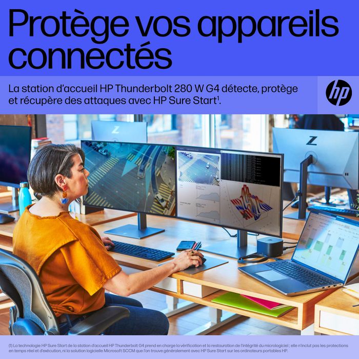 HP Station d'accueil Thunderbolt 4 G4 280 W avec câble combo - Compatible multi-marques, jusqu'à 4 écrans 4K, ports multiples (USB-C, HDMI, DisplayPort, USB-A, RJ45)