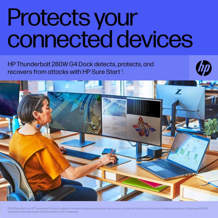 HP Station d'accueil Thunderbolt 4 G4 280 W avec câble combo - Compatible multi-marques, jusqu'à 4 écrans 4K, ports multiples (USB-C, HDMI, DisplayPort, USB-A, RJ45)