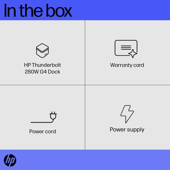 HP Station d'accueil Thunderbolt 4 G4 280 W avec câble combo - Compatible multi-marques, jusqu'à 4 écrans 4K, ports multiples (USB-C, HDMI, DisplayPort, USB-A, RJ45)