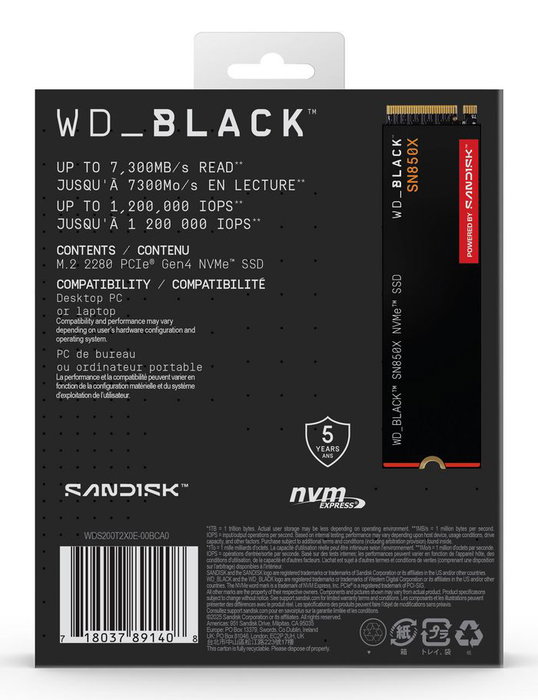 Western Digital WD_BLACK SN850X NVMe SSD 2 To M.2 Western Digital WD_BLACK SN850X NVMe SSD 2 To M.2