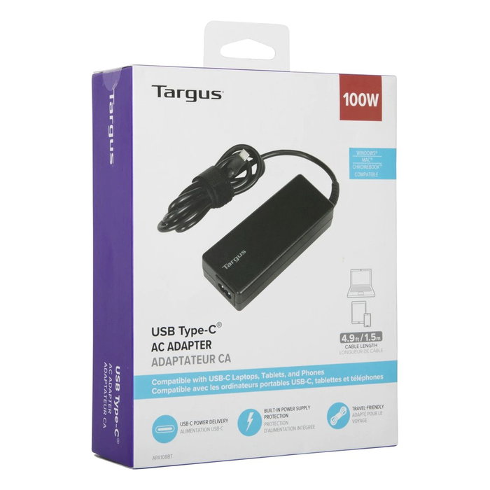 Targus Chargeur Universel 100W USB-C PD Adaptateur Secteur Noir Targus Chargeur Universel 100W USB-C PD Adaptateur Secteur Noir