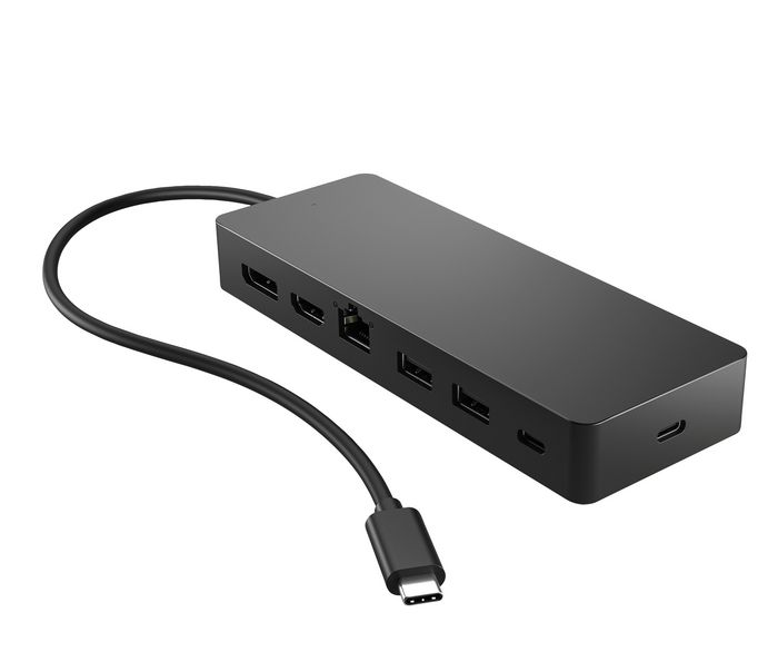 HP Concentrateur multiport universel USB-C avec 7 ports, HDMI 2.0, DisplayPort et câble passthrough pour PC et écrans 4K