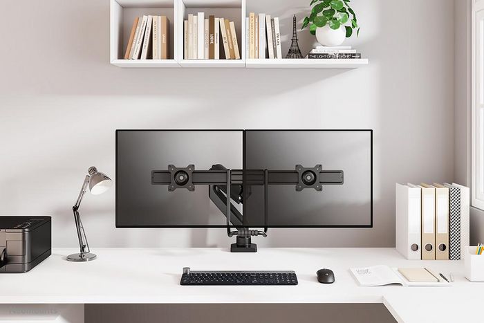 Neomounts DS75-450BL2 Support de bureau double écran avec réglage hauteur, inclinaison et rotation 360° pour écrans 17-32" VESA 75x75/100x100 mm - Noir