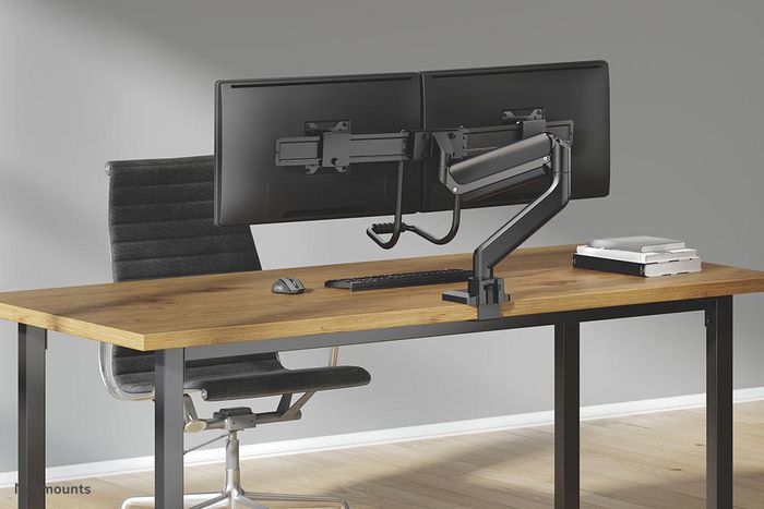 Neomounts DS75-450BL2 Support de bureau double écran avec réglage hauteur, inclinaison et rotation 360° pour écrans 17-32" VESA 75x75/100x100 mm - Noir