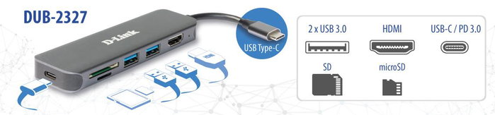 D-Link DUB-2327 Station d'accueil USB Type-C 6-en-1 Gris D-Link DUB-2327 Station d'accueil USB Type-C 6-en-1 Gris