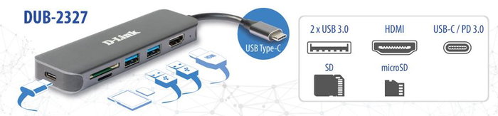 D-Link Docking Station USB-C 6-en-1, 2x USB 3.2, 1x USB-C, HDMI 1.4, Lecteur SD/MicroSD, Gris D-Link Docking Station USB-C 6-en-1, 2x USB 3.2, 1x USB-C, HDMI 1.4, Lecteur SD/MicroSD, Gris