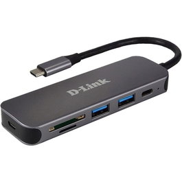 D-Link Hub USB Type-C, 6 ports, Lecteur de cartes SD/SDHC/SDXC, Gris