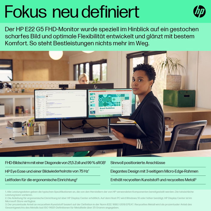 HP E22 G5 Moniteur 21,5 pouces Full HD IPS Black et argent