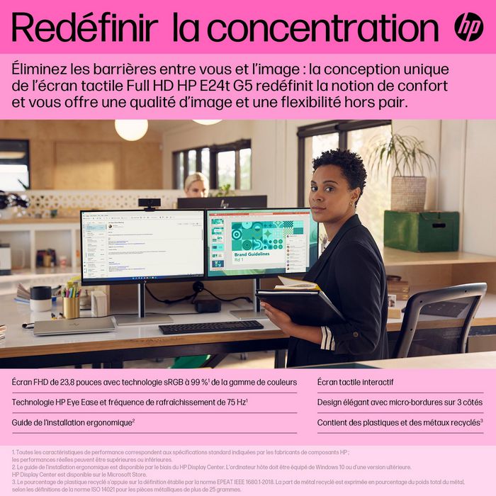 HP E24t G5 Écran tactile FHD 23,8 pouces Noir