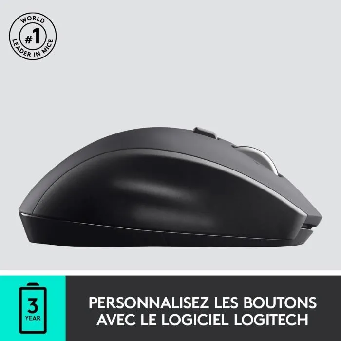 Logitech M705 Marathon - Souris sans fil laser - Autonomie pile 3 ans - Molette de défilement - 7 boutons programmables - Couleur gris